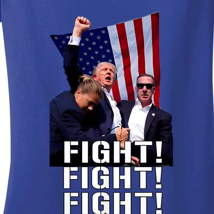 Trump 2024 Trump Fist Pumped Fight Pray For Trump America Women's V-Neck T-Shirt