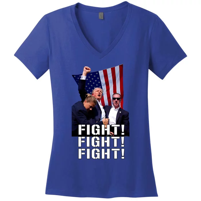 Trump 2024 Trump Fist Pumped Fight Pray For Trump America Women's V-Neck T-Shirt