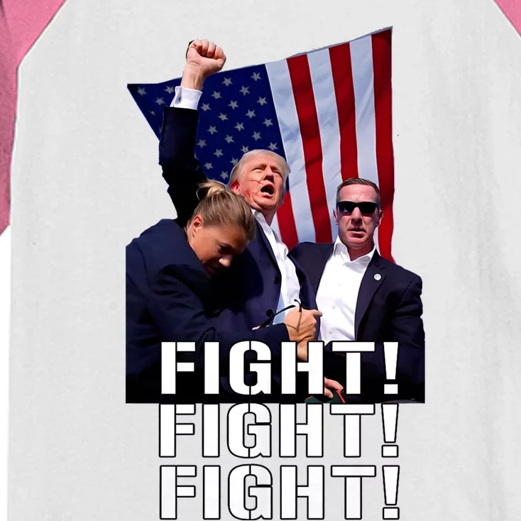 Trump 2024 Trump Fist Pumped Fight Pray For Trump America Kids Colorblock Raglan Jersey