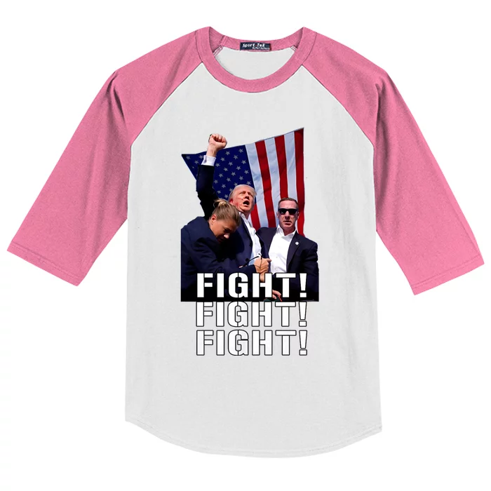 Trump 2024 Trump Fist Pumped Fight Pray For Trump America Kids Colorblock Raglan Jersey