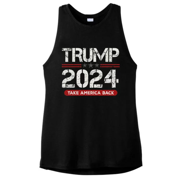 Trump 2024 Take America Back American Flag Trump 2024 Gifts Ladies Tri-Blend Wicking Tank