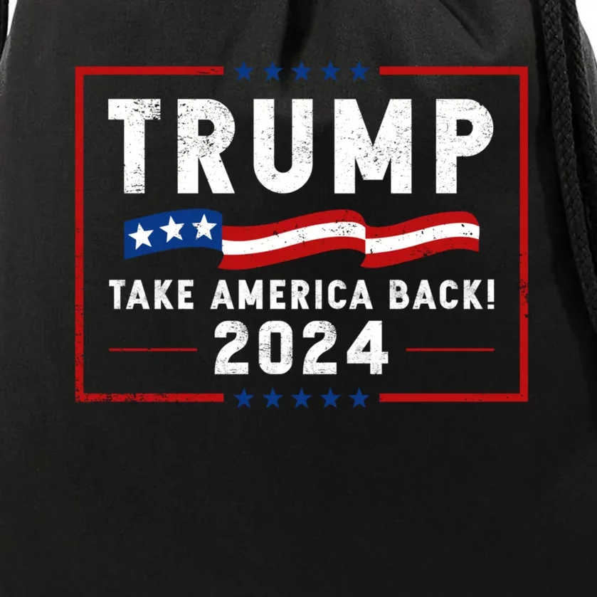 Trump 2024 Take America Back 2024 USA American Flag 4th Of July Drawstring Bag