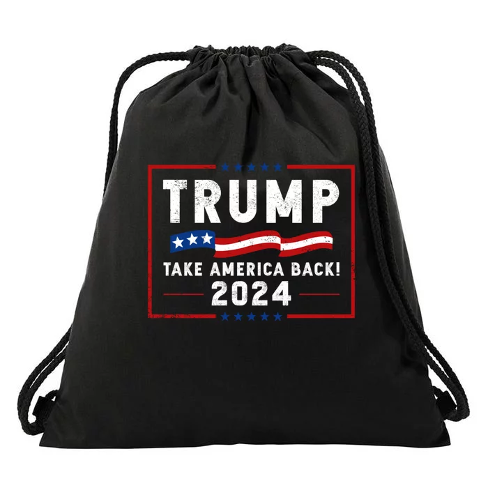 Trump 2024 Take America Back 2024 USA American Flag 4th Of July Drawstring Bag