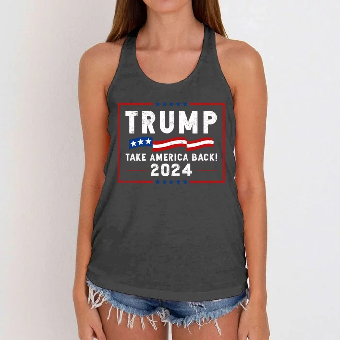 Trump 2024 Take America Back 2024 USA American Flag 4th Of July Women's Knotted Racerback Tank