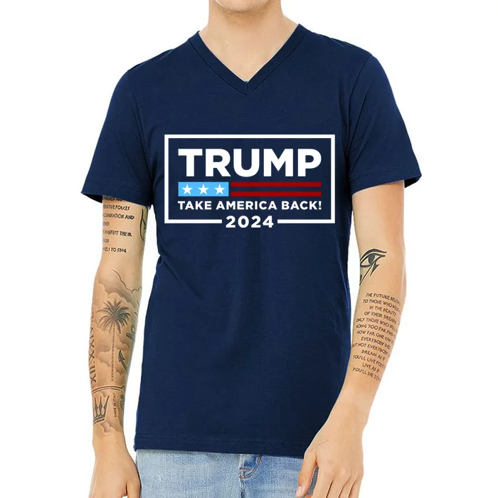 Trump 2024 Take America Back Stars & Stripes USA Vote V-Neck T-Shirt