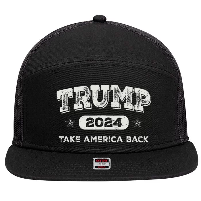 Trump 2024 Take America Back American Flag Trump 2024 Gifts 7 Panel Mesh Trucker Snapback Hat