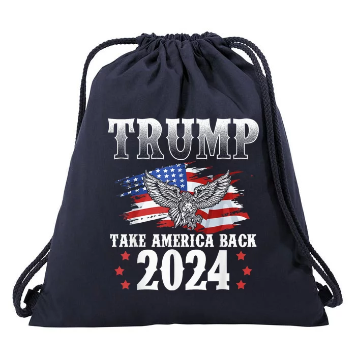 Trump 2024 Take America Back American Flag Trump 2024 Drawstring Bag