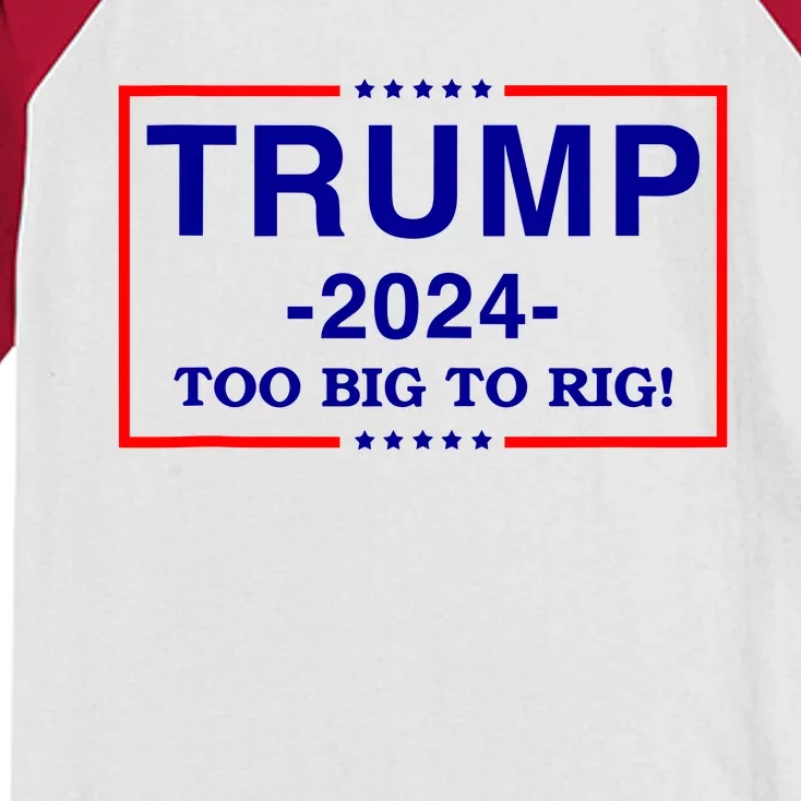 Trump 2024 Too Big To Rig Kids Colorblock Raglan Jersey