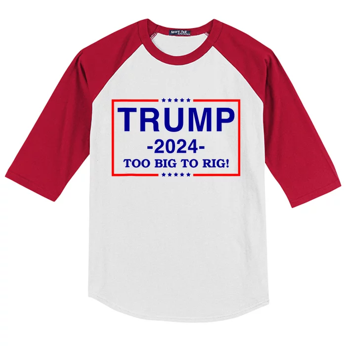 Trump 2024 Too Big To Rig Kids Colorblock Raglan Jersey