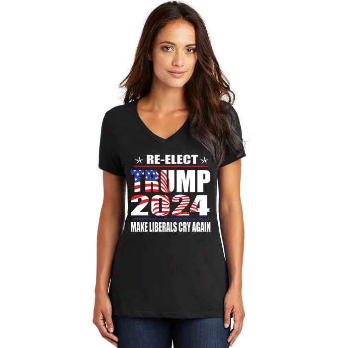 Trump 2024 The Return Make Liberals Cry Again Women's V-Neck T-Shirt