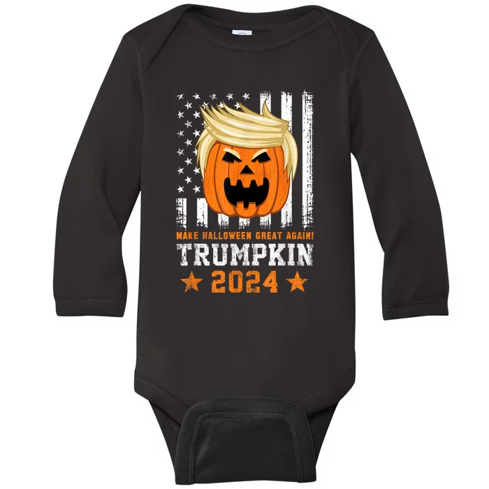 Trumpkin 2024 Usa Make Halloween Great Again Funny Trump Baby Long Sleeve Bodysuit