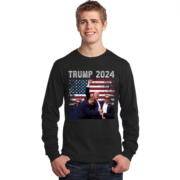 Trump 2024 Us Flag Donald Trump Election Rally Shooting 2024 Tall Long Sleeve T-Shirt