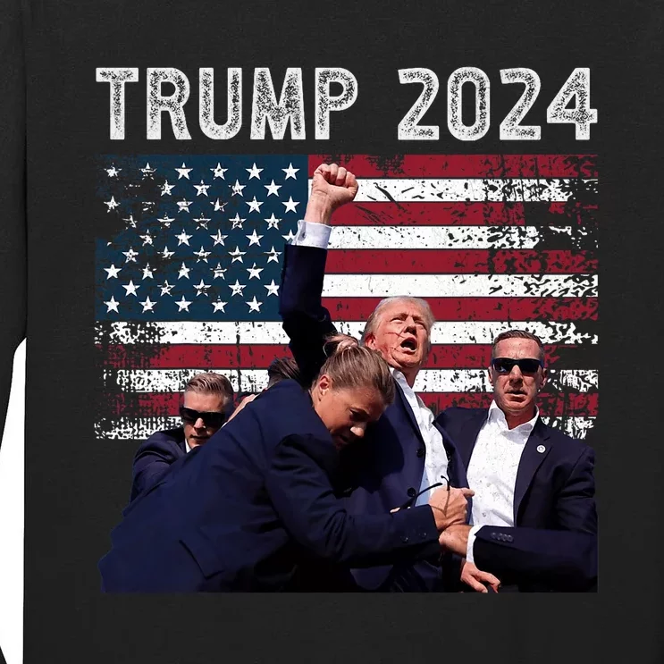 Trump 2024 Us Flag Donald Trump Election Rally Shooting 2024 Tall Long Sleeve T-Shirt