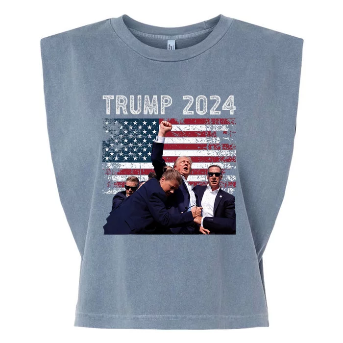 Trump 2024 Us Flag Donald Trump Election Rally Shooting 2024 Garment-Dyed Women's Muscle Tee