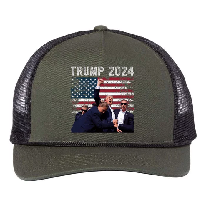 Trump 2024 Us Flag Donald Trump Election Rally Shooting 2024 Retro Rope Trucker Hat Cap