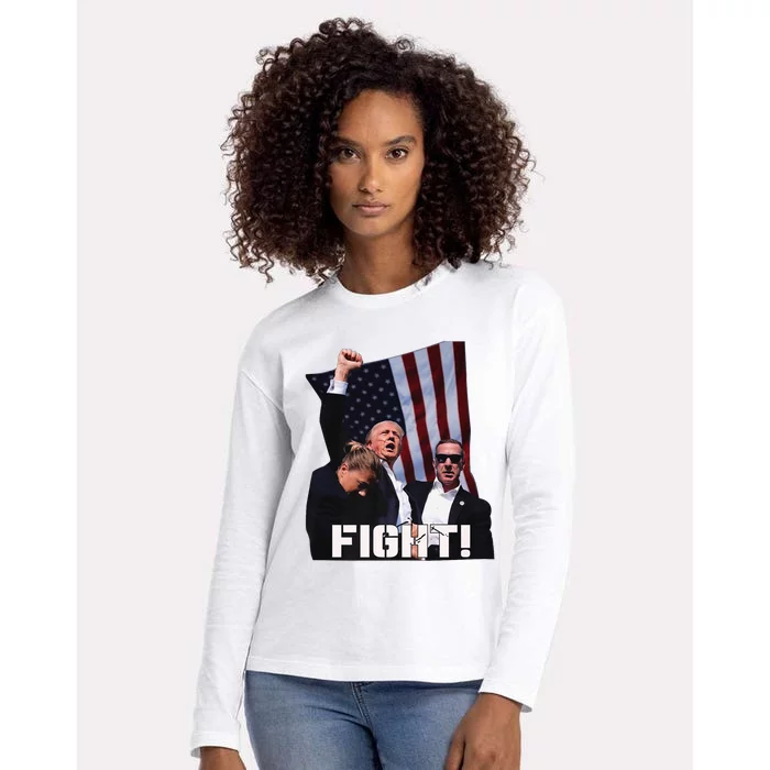 Trump 2024 Us Flag Donald Trump Election Rally Shooting 2024 Womens Cotton Relaxed Long Sleeve T-Shirt