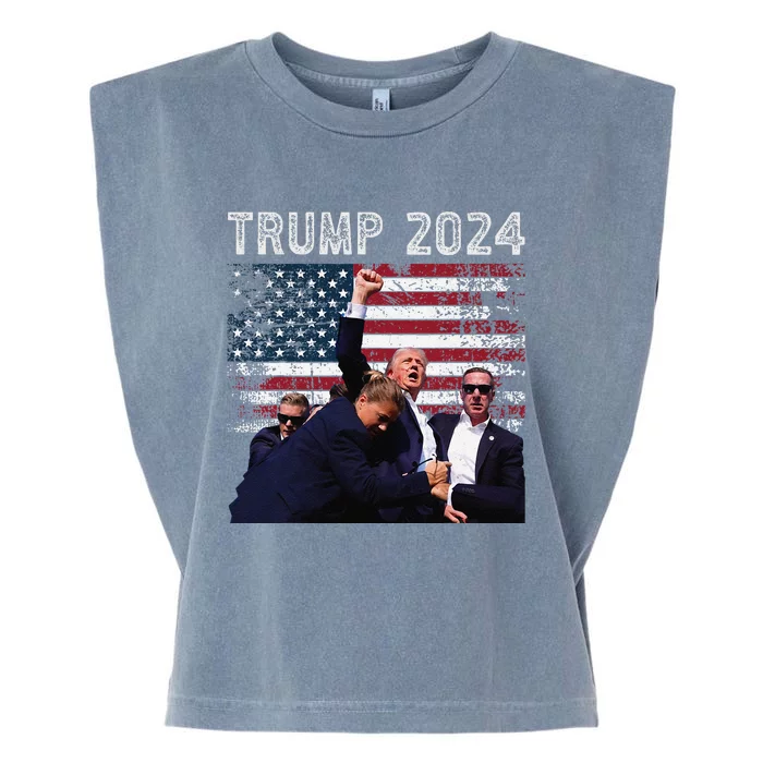 Trump 2024 Us Flag Donald Trump Election Rally Shooting 2024 Garment-Dyed Women's Muscle Tee