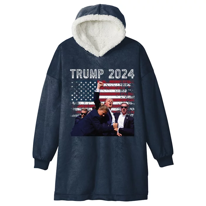 Trump 2024 Us Flag Donald Trump Election Rally Shooting 2024 Hooded Wearable Blanket