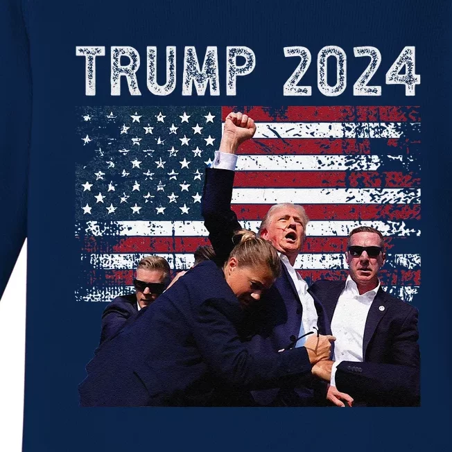 Trump 2024 Us Flag Donald Trump Election Rally Shooting 2024 Baby Long Sleeve Bodysuit