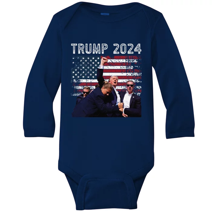 Trump 2024 Us Flag Donald Trump Election Rally Shooting 2024 Baby Long Sleeve Bodysuit