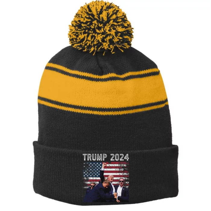 Trump 2024 Us Flag Election Rally Design Stripe Pom Pom Beanie