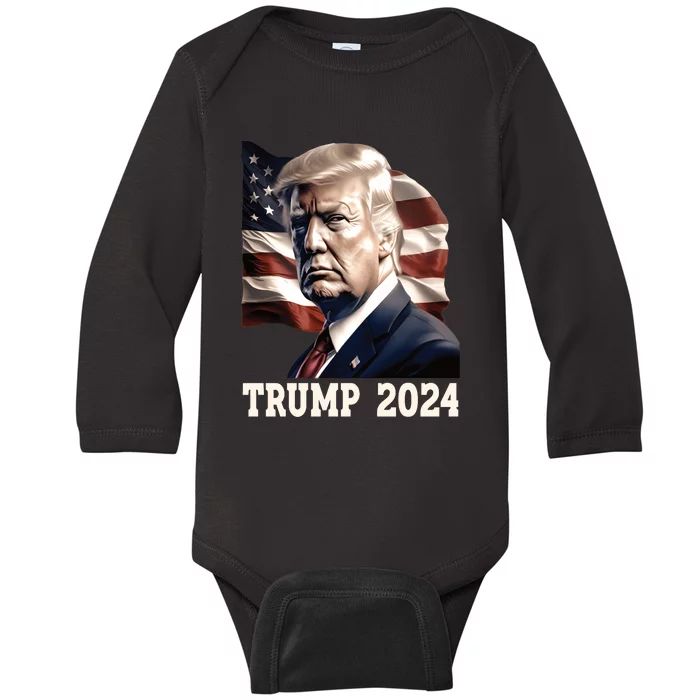 American President Donald Trump 2024 Election Baby Long Sleeve Bodysuit