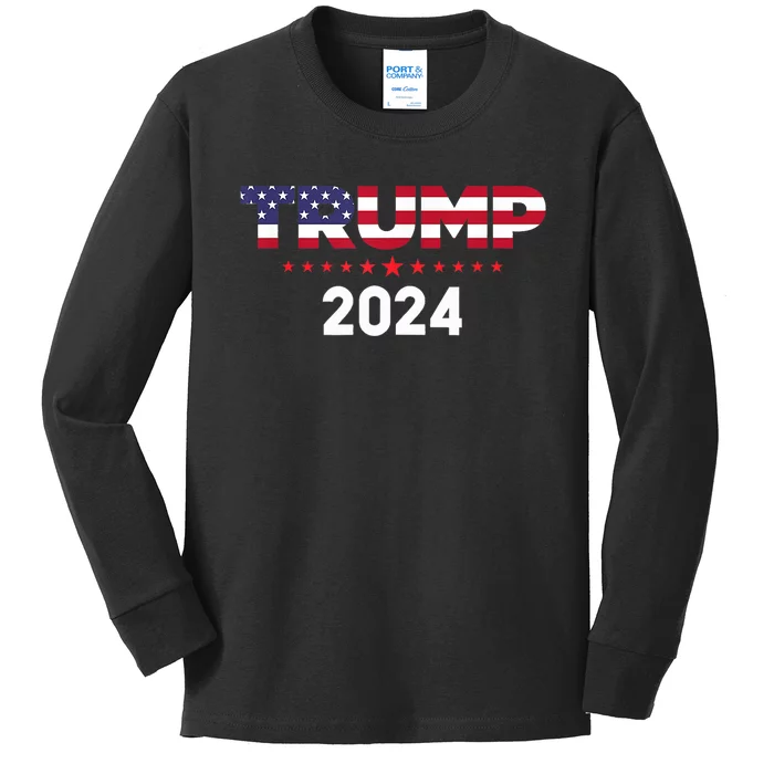 Trump 2024 | Us Flag Kids Long Sleeve Shirt