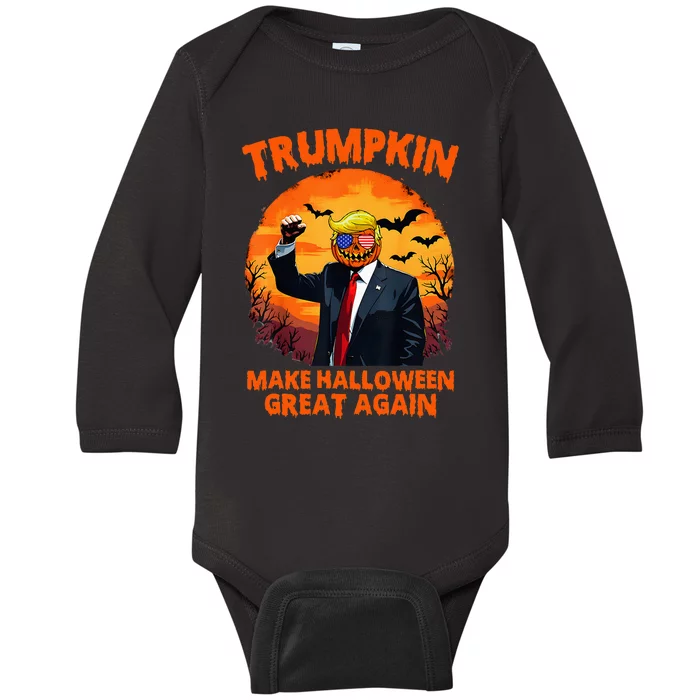 Trumpkin 2024 Usa Make Halloween Great Again Funny Trump Baby Long Sleeve Bodysuit