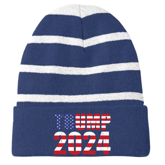 Trump 2024 USA Flag Donald Trump Elections 2024 Striped Beanie with Solid Band