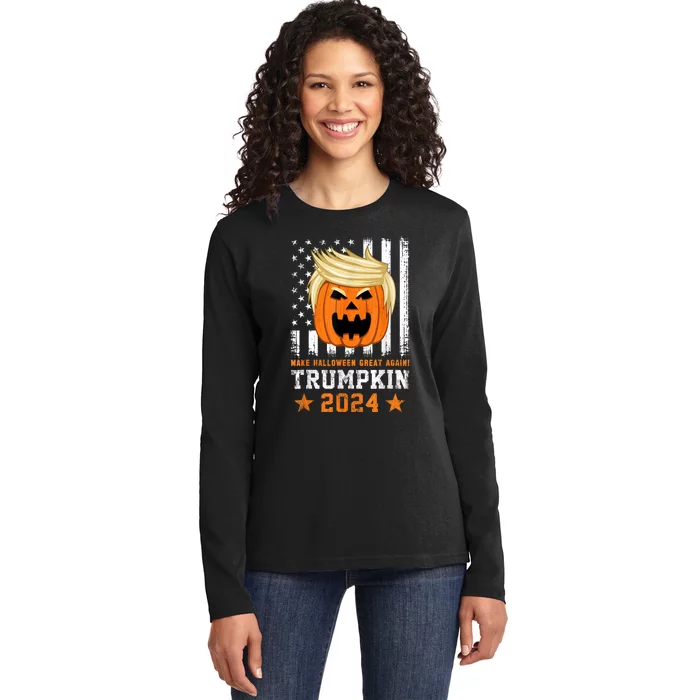 Trumpkin 2024 Usa Make Halloween Great Again Funny Trump Ladies Long Sleeve Shirt