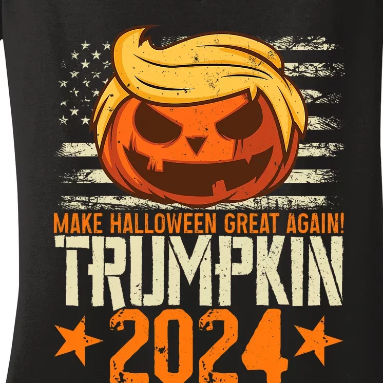 Trumpkin 2024 Usa Make Halloween Great Again Funny Trump Women's V-Neck T-Shirt