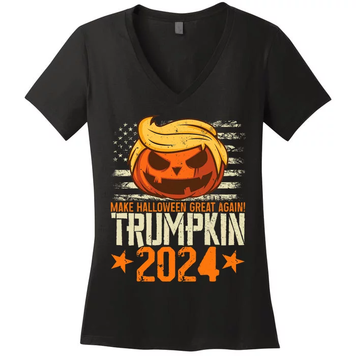 Trumpkin 2024 Usa Make Halloween Great Again Funny Trump Women's V-Neck T-Shirt