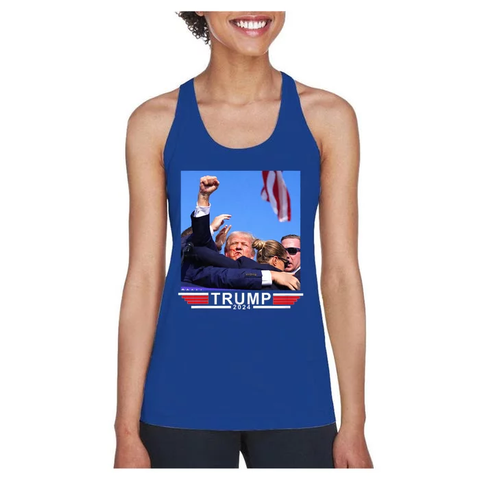 Trump 2024 Us Flag Donald Trump Election Rally Shooting 2024 Women's Racerback Tank