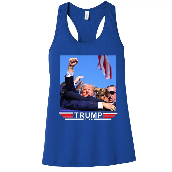 Trump 2024 Us Flag Donald Trump Election Rally Shooting 2024 Women's Racerback Tank