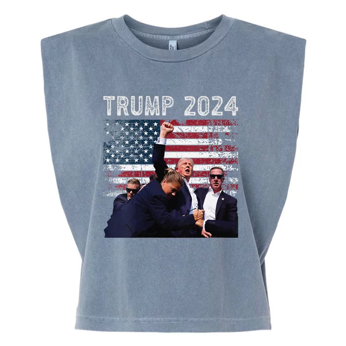 Trump 2024 Us Flag Donald Trump Election Rally Shooting 2024 Garment-Dyed Women's Muscle Tee