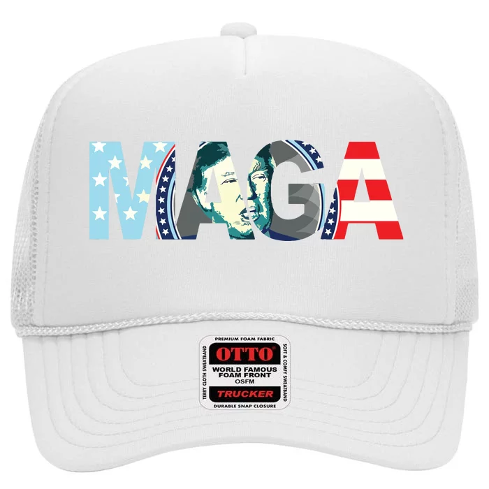 Trump 2024 Voted Maga American Flag Retro Vintage Gift High Crown Mesh Trucker Hat