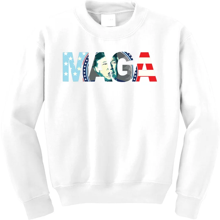 Trump 2024 Voted Maga American Flag Retro Vintage Gift Kids Sweatshirt