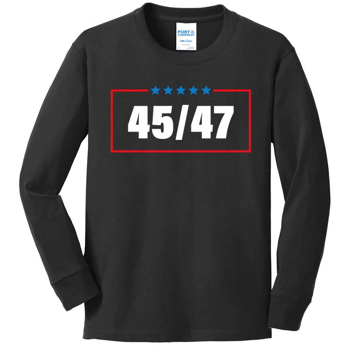 Trump 2024 Vintage 45 47 America Flag Kids Long Sleeve Shirt