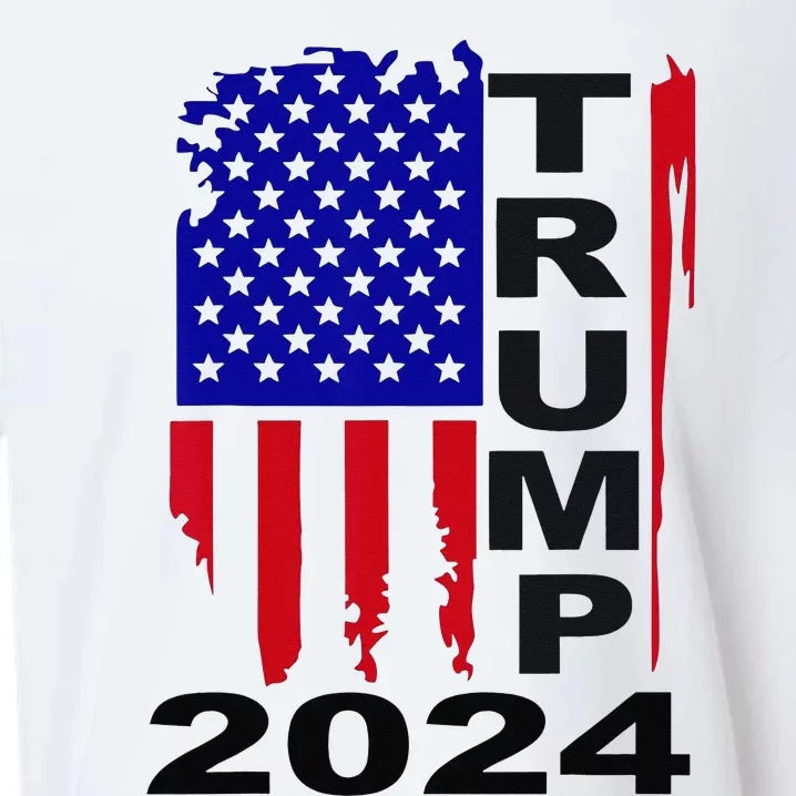 Trump 2024 Vertical Flag Sueded Cloud Jersey T-Shirt