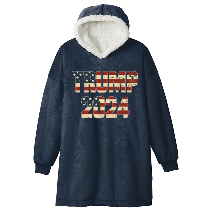 Trump 2024 Vintage America Flag Trump Patriot Gift Hooded Wearable Blanket