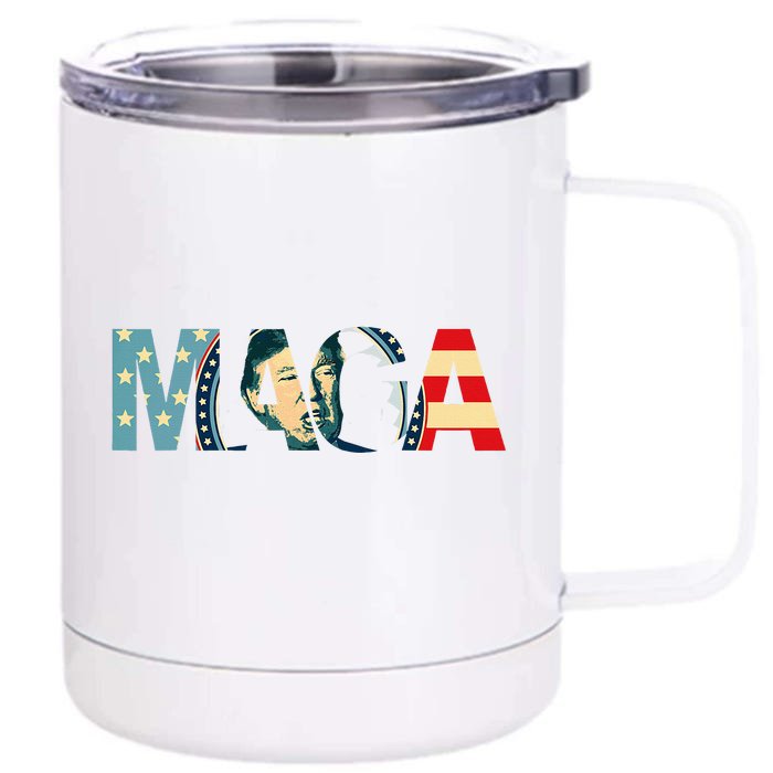 Trump 2024 Voted Maga American Flag Retro Front & Back 12oz Stainless Steel Tumbler Cup