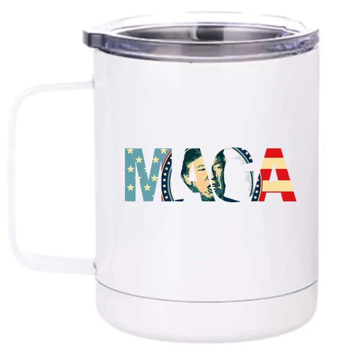 Trump 2024 Voted Maga American Flag Retro Front & Back 12oz Stainless Steel Tumbler Cup