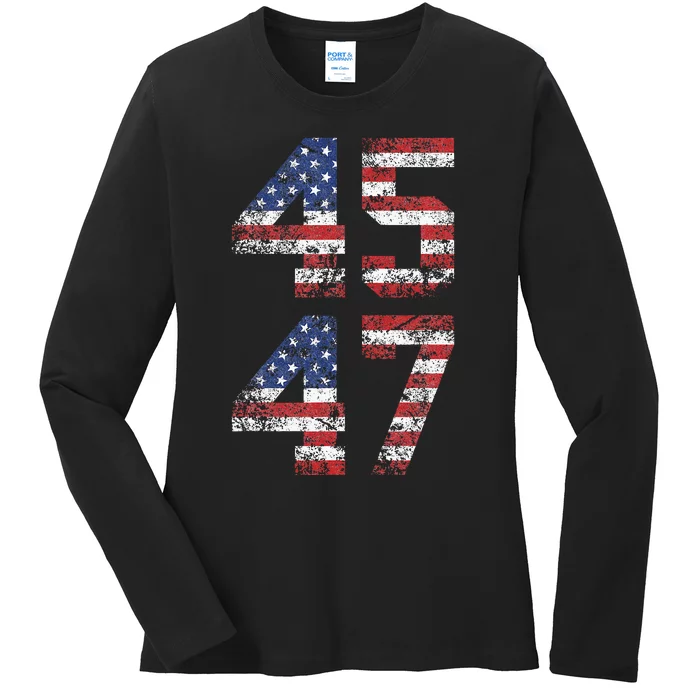 Trump 2024 Vintage Classic Fit Crew Neck Black Adult Ladies Long Sleeve Shirt