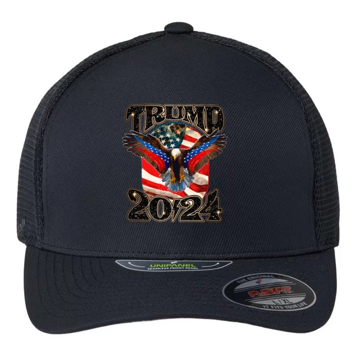 Trump 2024 Vintage American Bald Eagle Flexfit Unipanel Trucker Cap