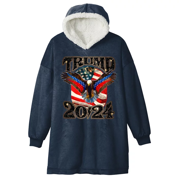 Trump 2024 Vintage American Bald Eagle Hooded Wearable Blanket