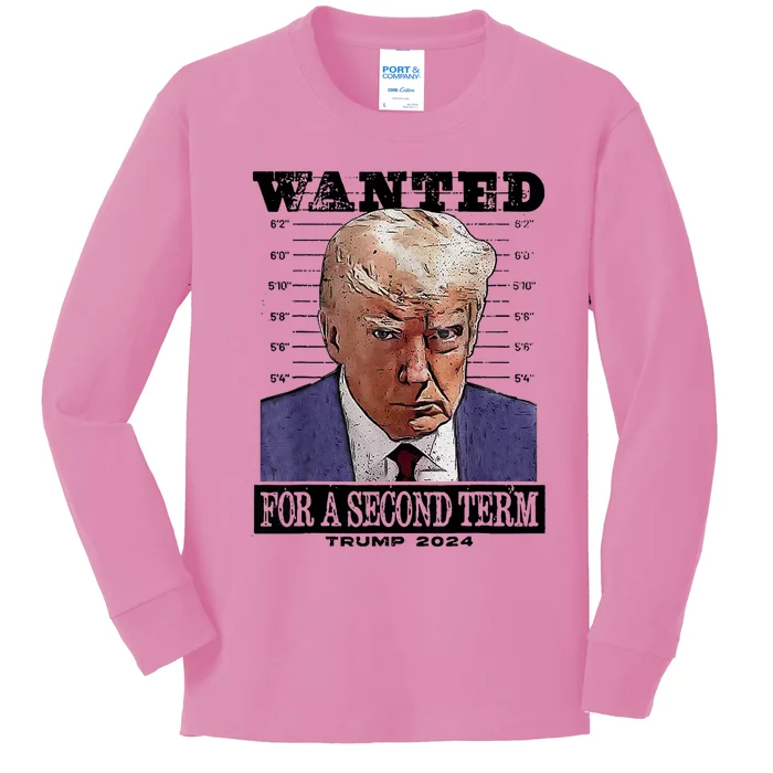 Trump 2024 Wanted For A 2nd Term Kids Long Sleeve Shirt