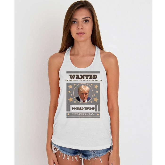 Trump 2024 Wanted For President Of The United States Women's Knotted Racerback Tank