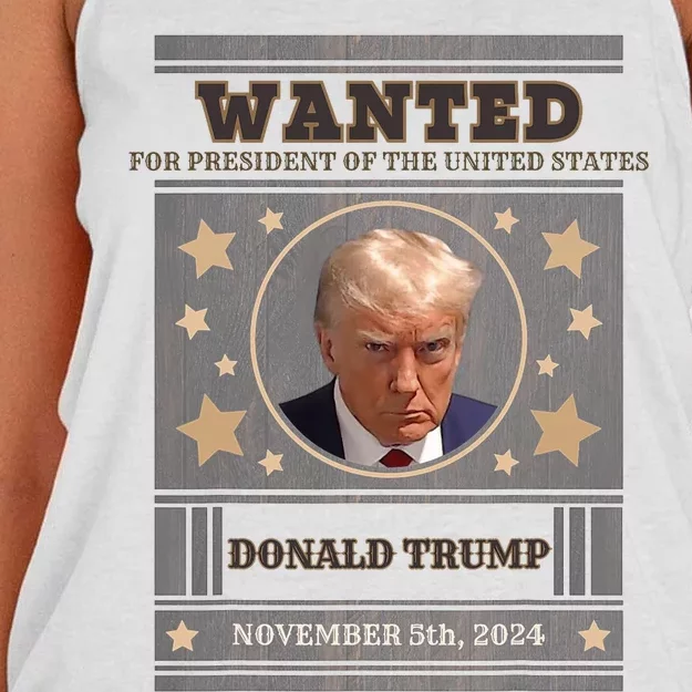 Trump 2024 Wanted For President Of The United States Women's Knotted Racerback Tank