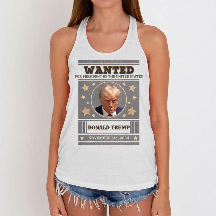 Trump 2024 Wanted For President Of The United States Women's Knotted Racerback Tank