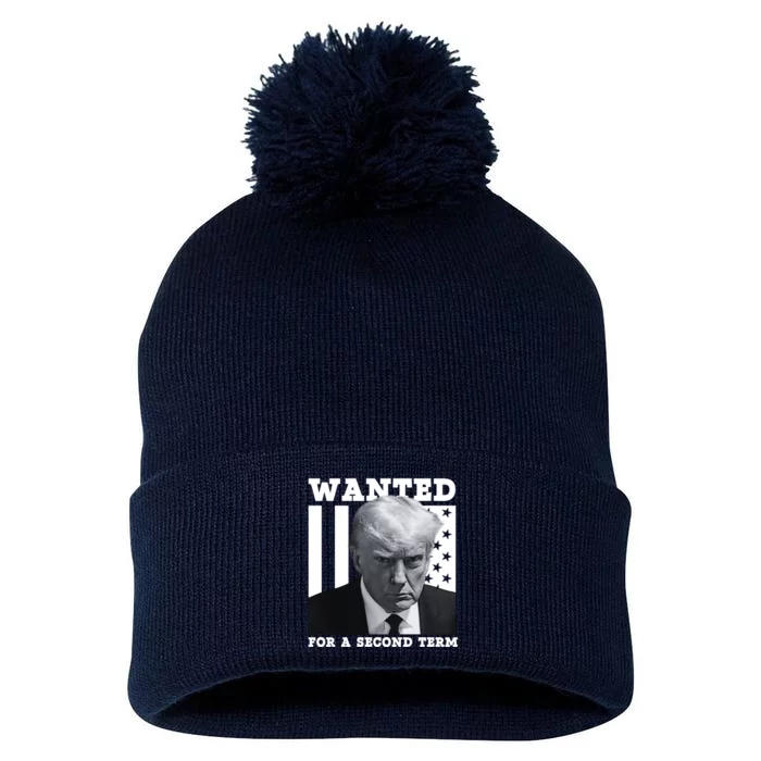 Trump 2024 Wanted For A 2nd Term Pom Pom 12in Knit Beanie